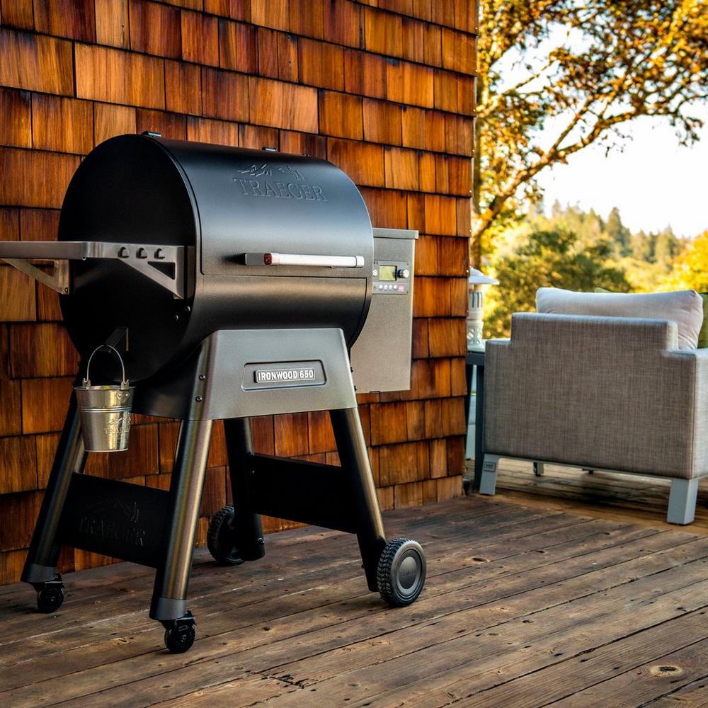 Traeger Ironwood 650 pellet grill on porch
