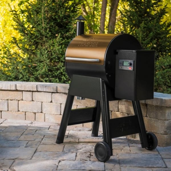 Traeger Pro 575 Bronze pellet grill on outdoor patio