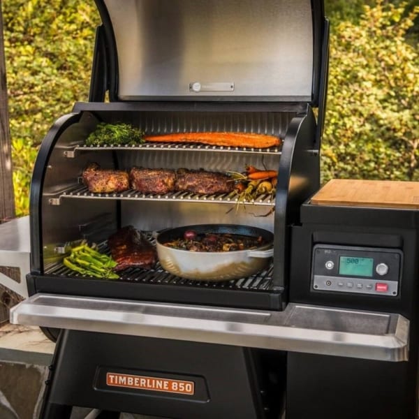 Traeger Timberline 850 pellet grill outside on deck