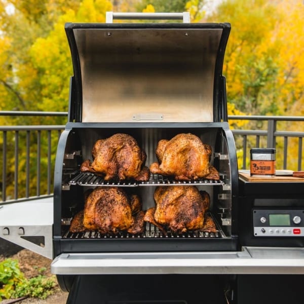 Traeger Timberline 850 pellet grill outside on deck